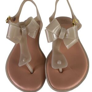Mini Melissa Kids Girls Sz 3 Sandals Shoes Nude Tan Bow Jelly
